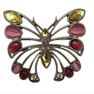 Elegant Vintage LC Butterfly Brooch with Yellow and Pink Accents